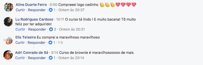 Depoimento de aluna no Facebook