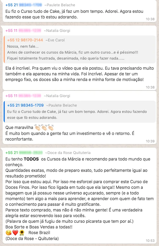 Depoimento de aluna pelo WhatsApp