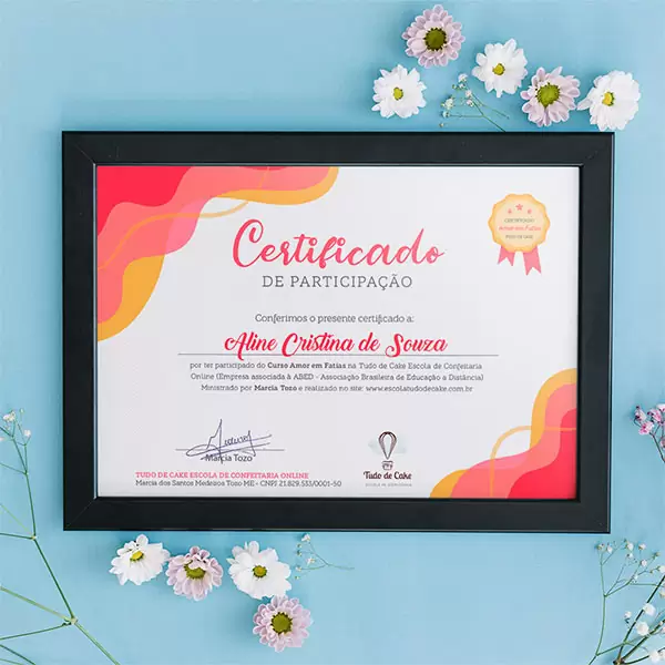 Certificado de participação da Escola Tudo de Cake