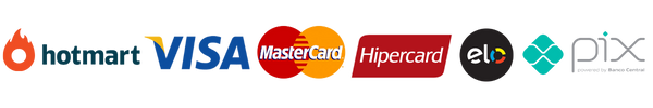 Pagamento por Hotmart, Visa, Mastercard, Hipercard, Elo e Pix